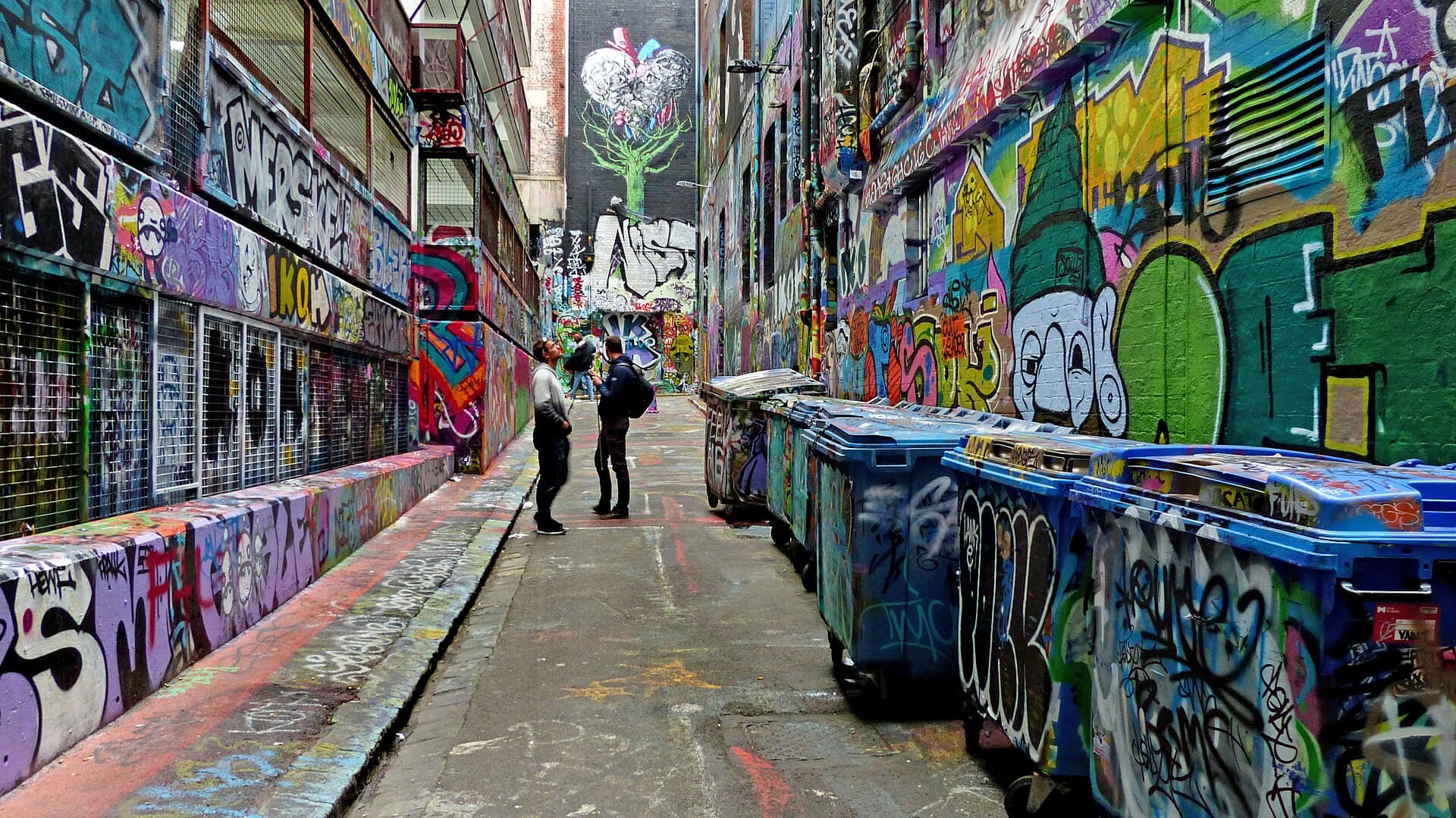Street art covering the walls of Hosier Lane in Melbourne.